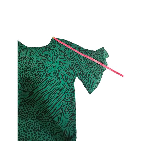 Cabi Green Animal Print Flutter Sleeve Blouse Women’s Size S (SKU 0256) - Picture 7 of 11